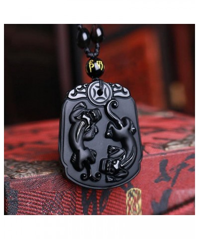 100% Pure Natural Obsidian Pendant Necklace Obsidian Crystal Pendant Necklace Pattern with Bead Chain for oo Dog Lion Kylin $...