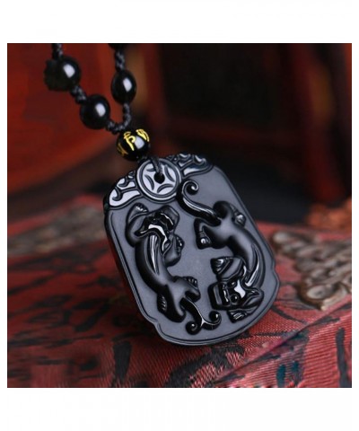 100% Pure Natural Obsidian Pendant Necklace Obsidian Crystal Pendant Necklace Pattern with Bead Chain for oo Dog Lion Kylin $...