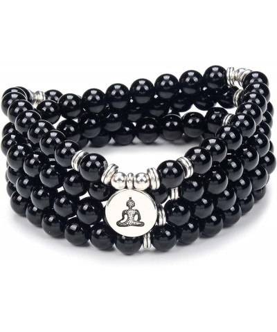 108 Mala Prayer Beads Meditation Bracelet Zen Prayer Beads Necklace Yoga Jewelry Gift with Chakra Yoga Symbol Charm Black Ony...