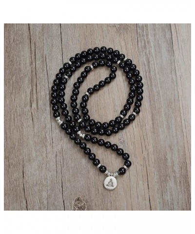 108 Mala Prayer Beads Meditation Bracelet Zen Prayer Beads Necklace Yoga Jewelry Gift with Chakra Yoga Symbol Charm Black Ony...