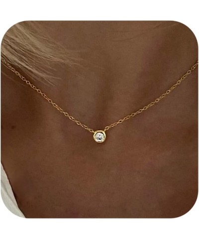 Diamond Necklaces for Women, Dainty Gold Necklace 14k Gold Plated Long Lariat Necklace Simple Gold CZ Diamond Choker Necklace...