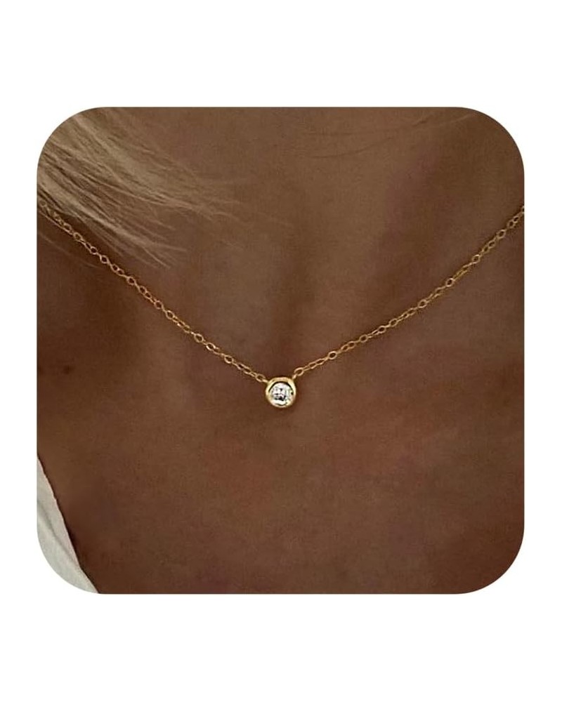 Diamond Necklaces for Women, Dainty Gold Necklace 14k Gold Plated Long Lariat Necklace Simple Gold CZ Diamond Choker Necklace...