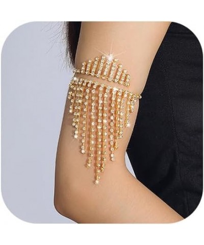 Rhinestone Arm Cuff Layered Tassel Arm Bracelet Upper Crystal Armband Open Cuff Dainty Upper Arm Cuff Jewelry For Women and G...