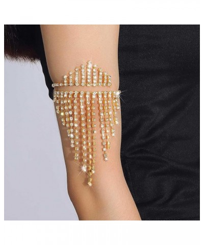 Rhinestone Arm Cuff Layered Tassel Arm Bracelet Upper Crystal Armband Open Cuff Dainty Upper Arm Cuff Jewelry For Women and G...