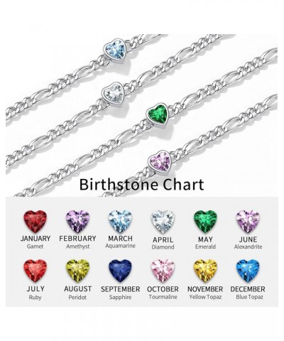 925 Sterling Silver Heart/Round Birthstone Figaro Chain Anklet for women Simple Dainty Summer Beach Ankle Bracelet 04. Heart ...