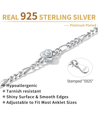 925 Sterling Silver Heart/Round Birthstone Figaro Chain Anklet for women Simple Dainty Summer Beach Ankle Bracelet 04. Heart ...