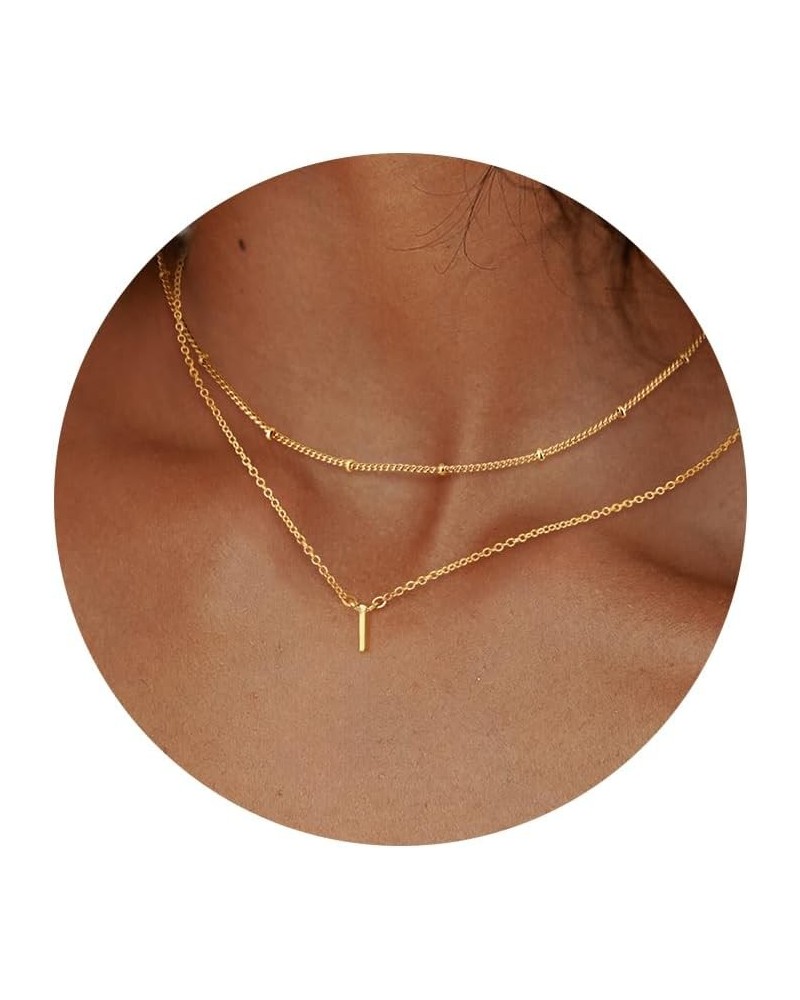 Trendy A-Z Letter Choker Pendant - Dainty 14K Gold Plated Layered Satellite Initial Necklace Set for Women Cute Jewelry Gift ...