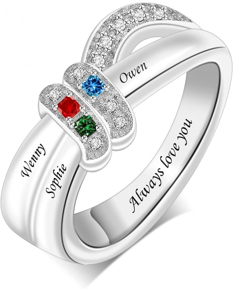 Personalized Name Rings with 1-8 Birthstone Sterling Silver Women's Ring Engraved Family Name Rings For Mother Custom Christm...