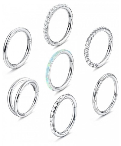 7Pcs 18G 16G Surgical Steel Nose Rings Hoops for Women Men Opal CZ Clicker Hinged Segment Septum Lip Hoop Nose Rings Helix Ca...