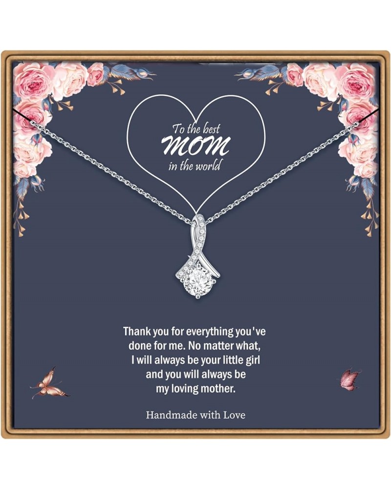 Mom Necklace Gifts for Mom, 14K White Gold Plated CZ Alluring Beauty Necklaces for Women Mother In Law Mom Gifts from Daughte...