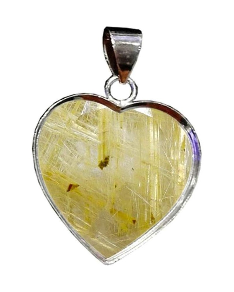 Choose Your Gemstone Pendants Heart Shape Sterling Silver 18K Gold Plated Locket For Men Women natural-faceted-Rutile-Quartz ...