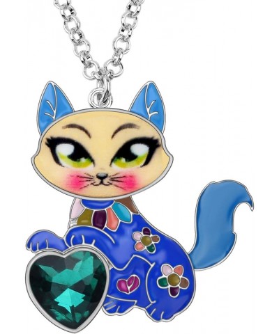 Statement Enamel Rhinestone Chain Cat Necklaces Pendant Original Design for Women Girls Jewelry Blue $8.79 Necklaces