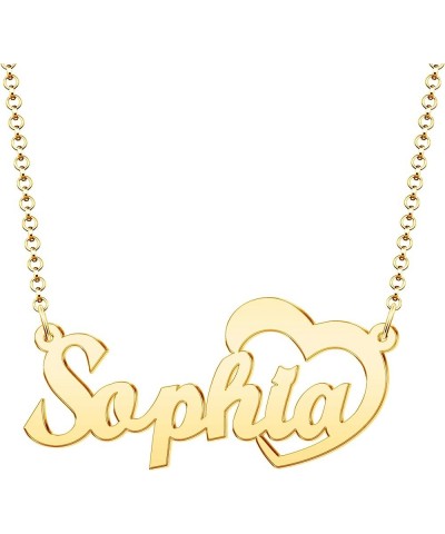 Name Necklace Personalized Custom Nameplate Pendant 18K Gold Plated for Women Girls Boys Men FONT740-custom name with heart $...