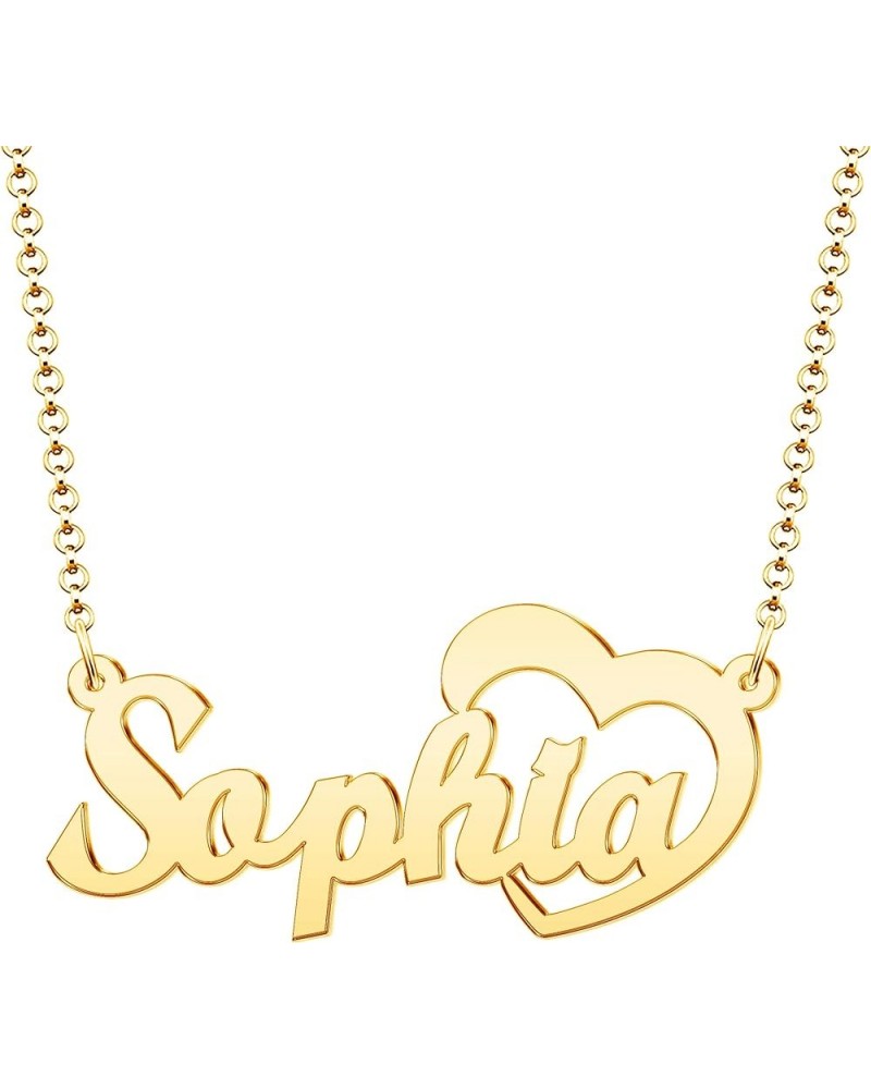 Name Necklace Personalized Custom Nameplate Pendant 18K Gold Plated for Women Girls Boys Men FONT740-custom name with heart $...