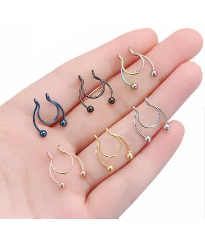 Fake Septum Ring Piercing 20 Gauge 8mm Hoop Nose Rings Clip On Non Piercing Stainless Steel Faux Nose Piercings Jewelry for W...