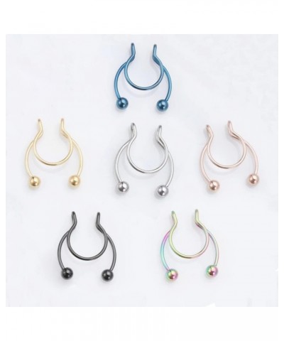 Fake Septum Ring Piercing 20 Gauge 8mm Hoop Nose Rings Clip On Non Piercing Stainless Steel Faux Nose Piercings Jewelry for W...