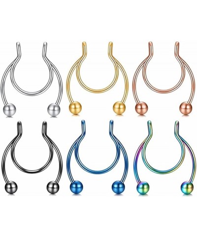 Fake Septum Ring Piercing 20 Gauge 8mm Hoop Nose Rings Clip On Non Piercing Stainless Steel Faux Nose Piercings Jewelry for W...