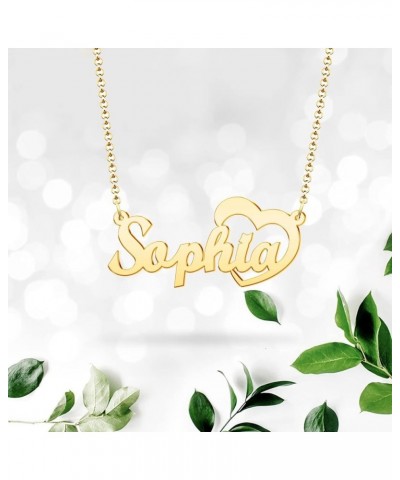 Name Necklace Personalized Custom Nameplate Pendant 18K Gold Plated for Women Girls Boys Men FONT740-custom name with heart $...