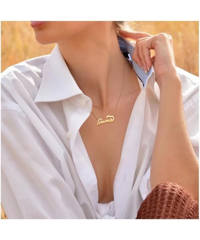 Name Necklace Personalized Custom Nameplate Pendant 18K Gold Plated for Women Girls Boys Men FONT740-custom name with heart $...