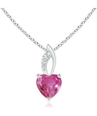 Natural Pink Sapphire Solitaire Heart Pendant Necklace for Women, Girls in 14K Solid Gold/Platinum | September Birthstone | J...