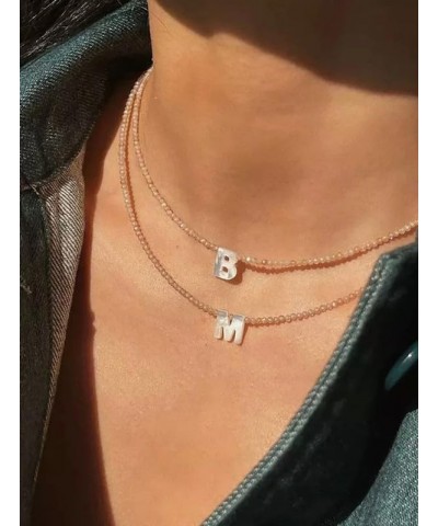 Beaded Initial Necklace with Pearl Letter Boho Summer Beach Layering Choker Necklace for Women G $7.83 Necklaces