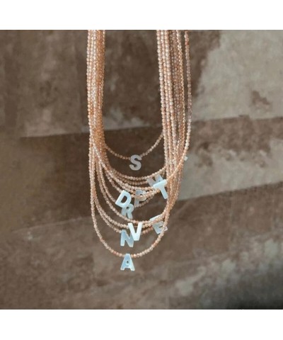 Beaded Initial Necklace with Pearl Letter Boho Summer Beach Layering Choker Necklace for Women G $7.83 Necklaces