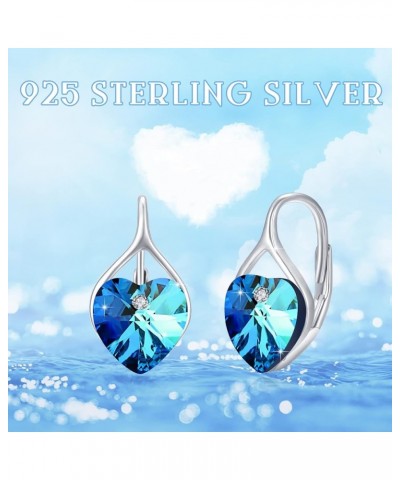 Sterling Silver Leverback Drop Earring with Austrian Crystal Hypoallergenic Heart Dangle Earrings for Sensitive Ears Jewelry ...