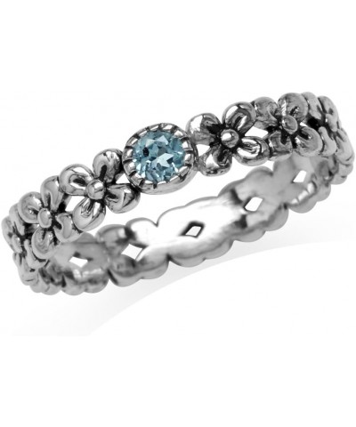 925 Sterling Silver Flower Floral Stack/Stackable Solitaire Eternity Band Ring Jewelry for Teens or Women 6 Silver Genuine Sw...