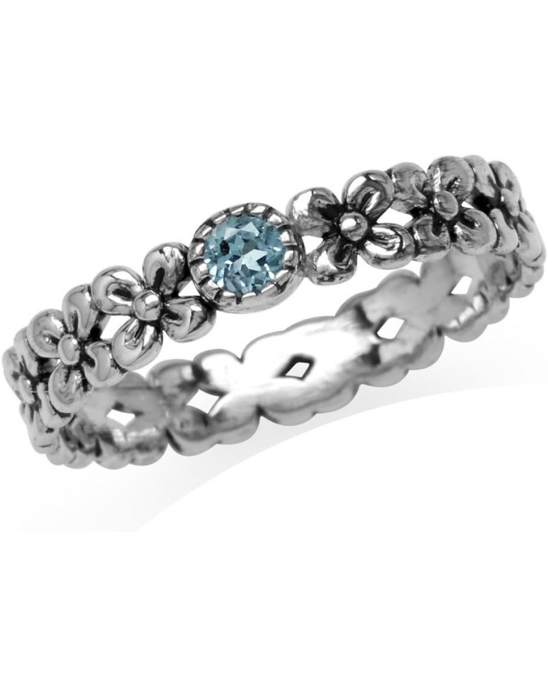 925 Sterling Silver Flower Floral Stack/Stackable Solitaire Eternity Band Ring Jewelry for Teens or Women 6 Silver Genuine Sw...