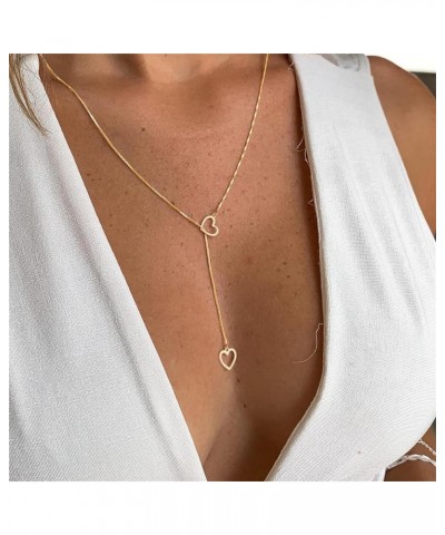 Dainty Lariat Drop Chain Necklace for Women Y Shaped Double Heart Long Pendant Necklaces Minimalist Jewelry Gifts V-gold One ...