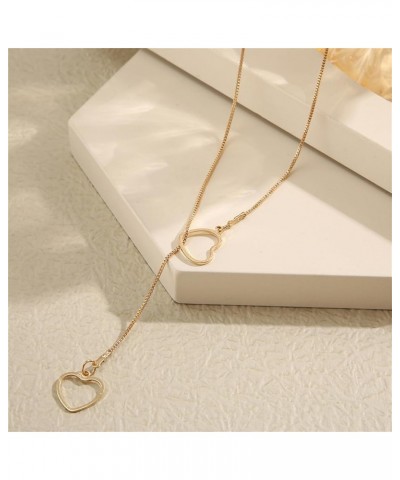 Dainty Lariat Drop Chain Necklace for Women Y Shaped Double Heart Long Pendant Necklaces Minimalist Jewelry Gifts V-gold One ...