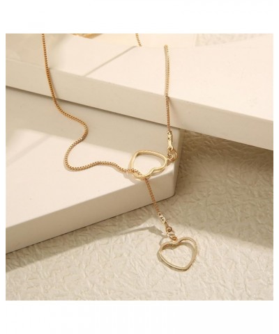 Dainty Lariat Drop Chain Necklace for Women Y Shaped Double Heart Long Pendant Necklaces Minimalist Jewelry Gifts V-gold One ...