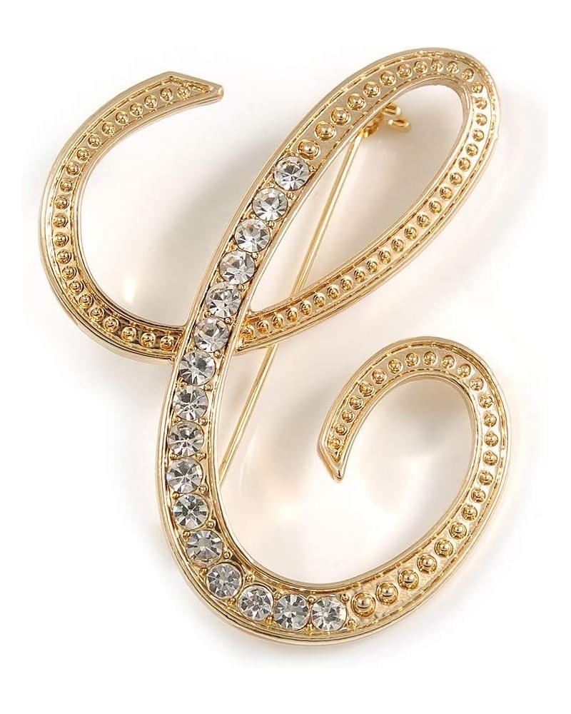 'C' Gold Plated Clear Crystal Letter C Alphabet Initial Brooch Personalised Jewellery Gift - 50mm Tall $15.71 Brooches & Pins