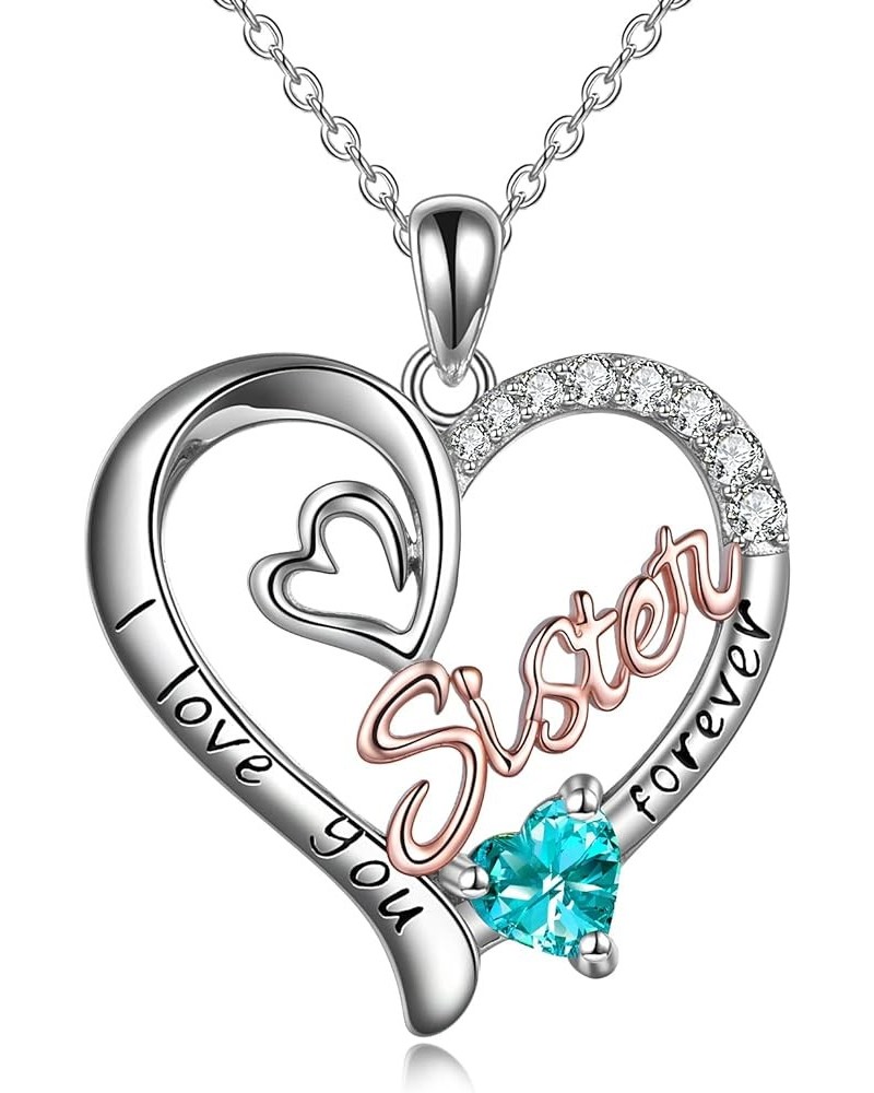 Sister Gifts from Sister Sterling Silver I Love You Forever Necklace Birthstone Pendant Sister Jewelry for Women Girls Sister...