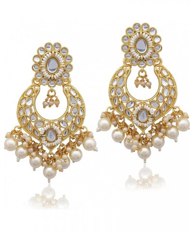 Traditional Indian Chandbali Kundan Hoop Earrings With Pearls for Women $9.17 Earrings