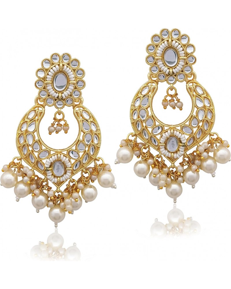 Traditional Indian Chandbali Kundan Hoop Earrings With Pearls for Women $9.17 Earrings