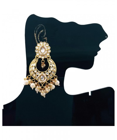 Traditional Indian Chandbali Kundan Hoop Earrings With Pearls for Women $9.17 Earrings