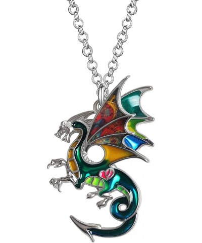 Enamel Alloy Fantasy Dragon Necklace Dinosaur Pendant Novelty Jewelry for Women Girls Festival Charms Gifts Emerald $10.43 Ne...