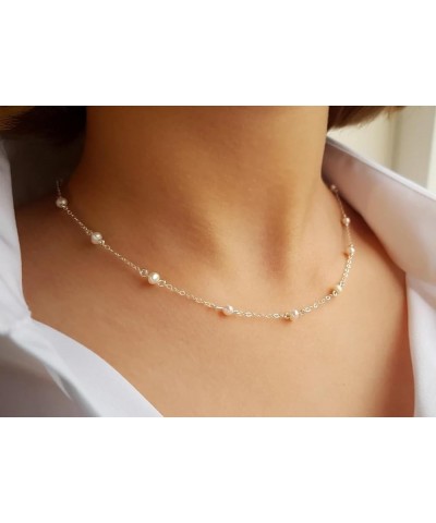 Pearl Necklaces for Women,Dainty Pearl Choker Necklace 14k Gold Plated Handmade Cultured Pearl Chain Necklace Barque Pearl Ne...