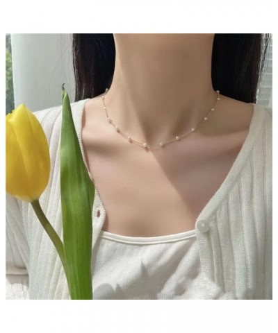 Pearl Necklaces for Women,Dainty Pearl Choker Necklace 14k Gold Plated Handmade Cultured Pearl Chain Necklace Barque Pearl Ne...