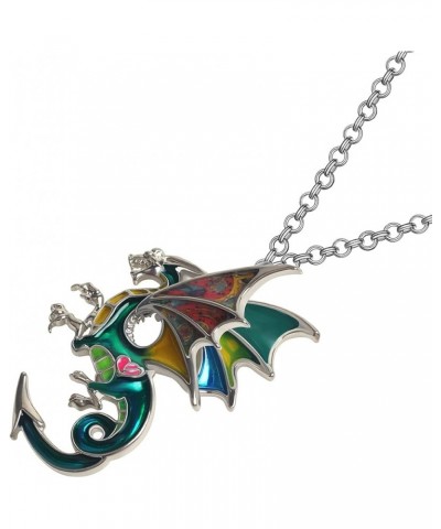 Enamel Alloy Fantasy Dragon Necklace Dinosaur Pendant Novelty Jewelry for Women Girls Festival Charms Gifts Emerald $10.43 Ne...