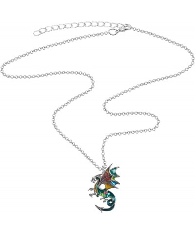 Enamel Alloy Fantasy Dragon Necklace Dinosaur Pendant Novelty Jewelry for Women Girls Festival Charms Gifts Emerald $10.43 Ne...