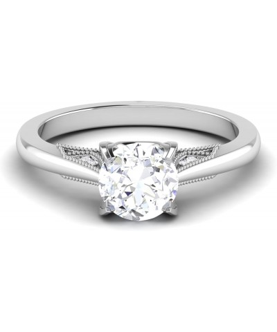 1.0-3.0Ctw Round Cut Moissanite Solitaire Engagement Ring With Side Stone in 925 Sterling Silver with 18K White Gold Plating,...