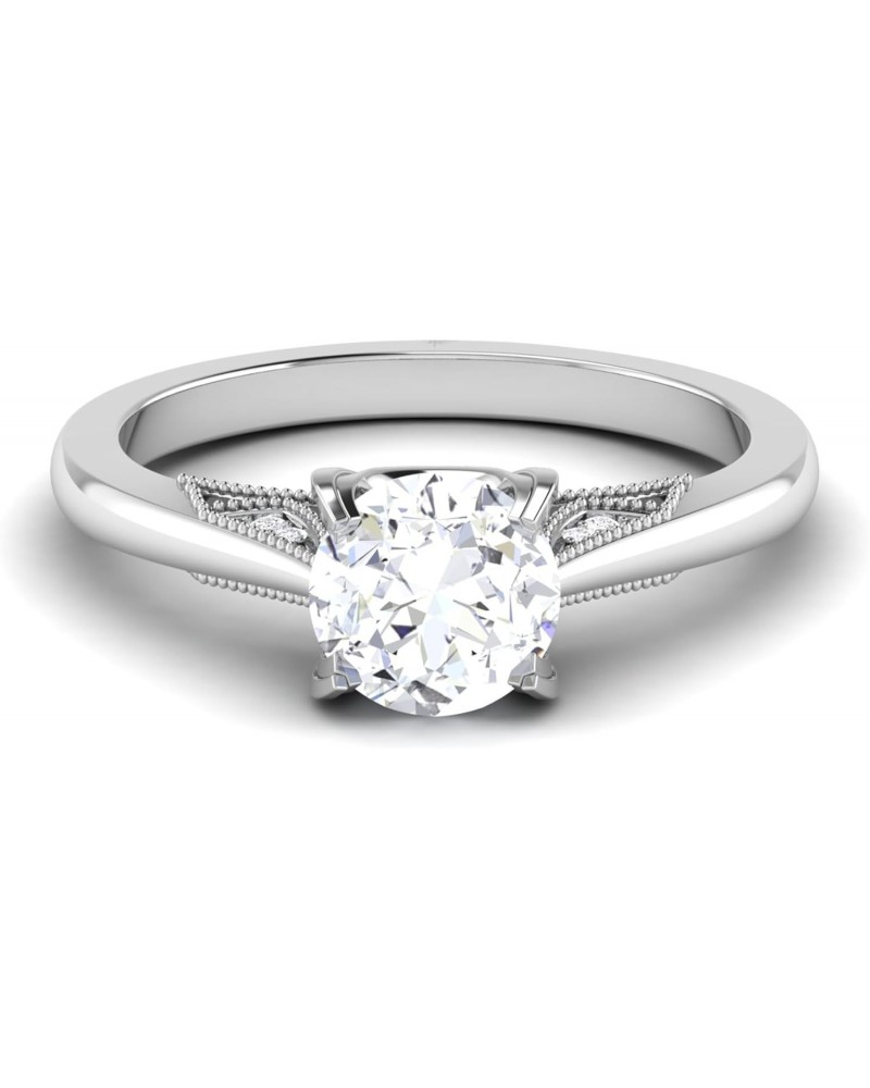 1.0-3.0Ctw Round Cut Moissanite Solitaire Engagement Ring With Side Stone in 925 Sterling Silver with 18K White Gold Plating,...