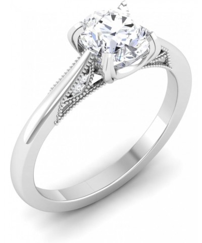 1.0-3.0Ctw Round Cut Moissanite Solitaire Engagement Ring With Side Stone in 925 Sterling Silver with 18K White Gold Plating,...