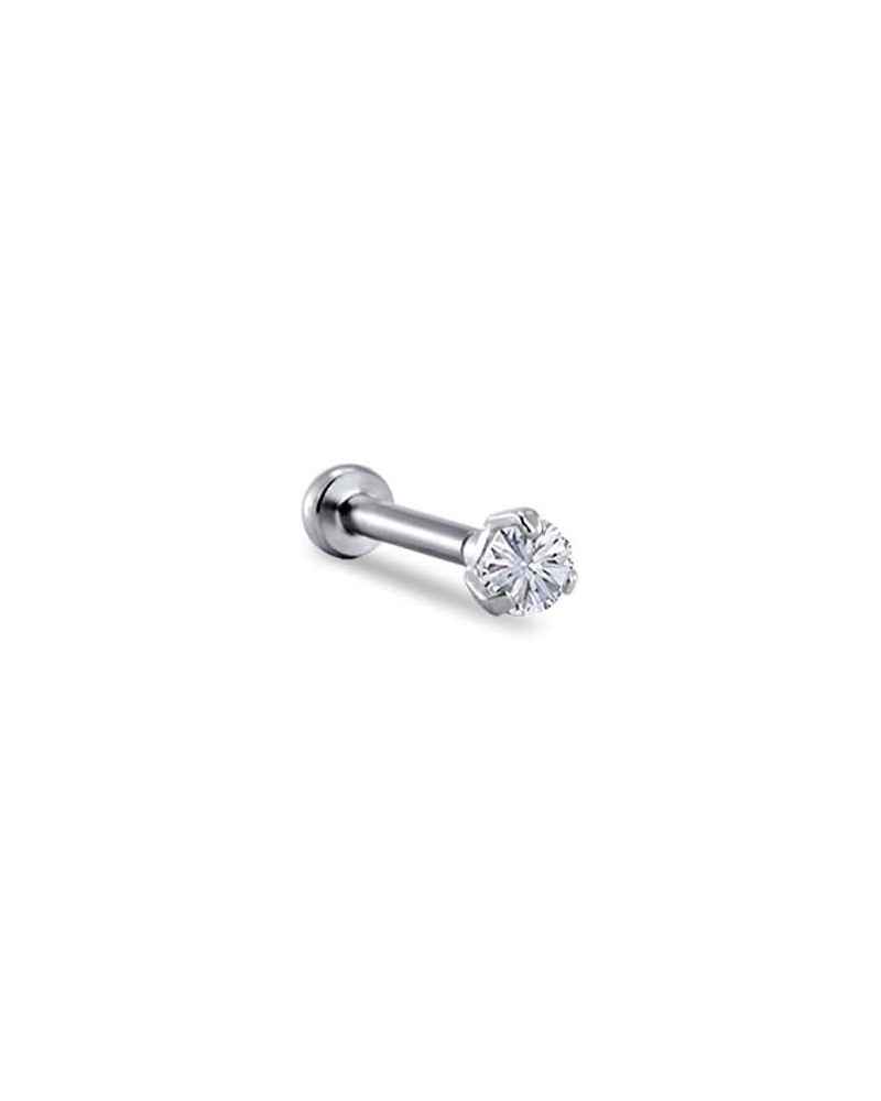 14K White Gold Labret Nose Ring Stud Titanium Push Pin Threadless Post 3/16, 1/4, 9/32, 5/16 CZ 18G 2.5mm CZ - 3/16" Labret $...