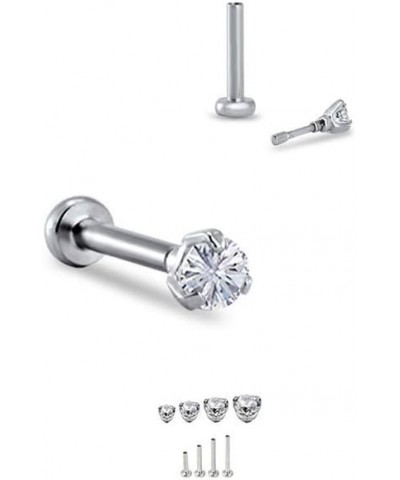 14K White Gold Labret Nose Ring Stud Titanium Push Pin Threadless Post 3/16, 1/4, 9/32, 5/16 CZ 18G 2.5mm CZ - 3/16" Labret $...