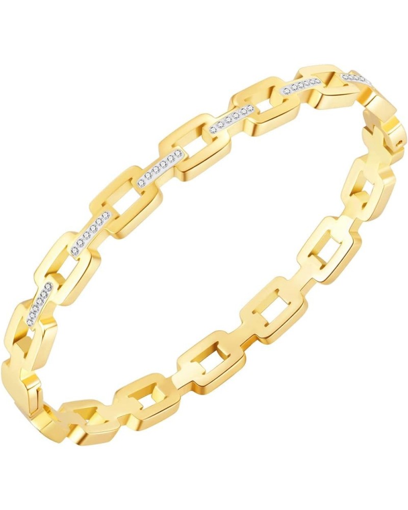 Minimalist Chic Cubic Zirconica Sophisticated Hollow Grid Design Stainless Steel Bangle Bracelet For Women Gold $9.99 Bracelets