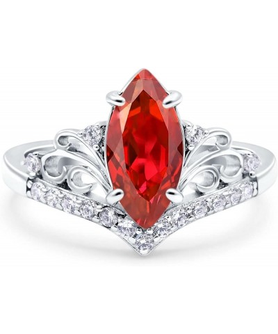 Marquise Art Deco Wedding Engagement Bridal Ring Round Simulated Cubic Zirconia 925 Sterling Silver Simulated Garnet CZ $17.6...