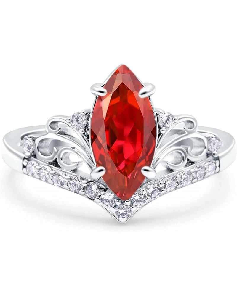 Marquise Art Deco Wedding Engagement Bridal Ring Round Simulated Cubic Zirconia 925 Sterling Silver Simulated Garnet CZ $17.6...